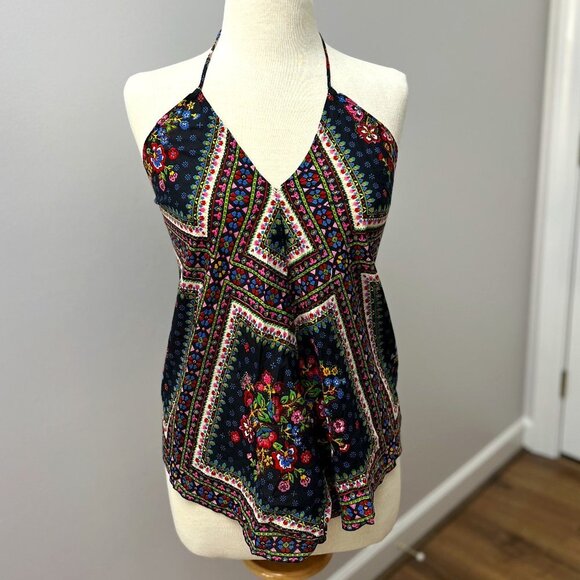 Band Of Gypsies Black Scarf Handkerchief Halter Tank Top Sz XS - Picture 2 of 11